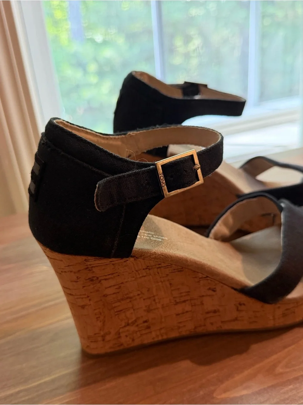 Women's Black Cork Wedge Sandals with Ankle Strap